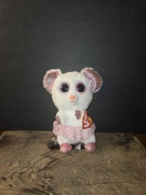 TY Beanie Boo Plush Mouse in Pink Sparkle Dress